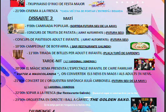 ELS PROPERS DIES 2-3-4 DE SETEMBRE 2022  FESTA MAJOR DEL BARRÍ TURÓ DE GARDENY –   OS ESPEREM, NO HI FALTEU